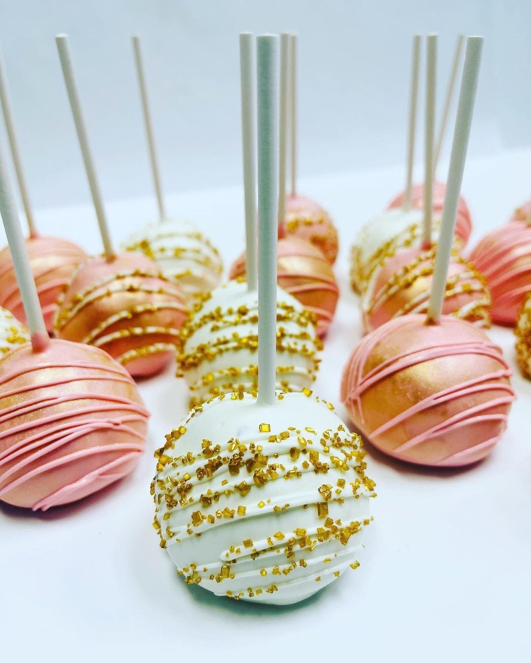 Pink and White Glittery Cake Pops